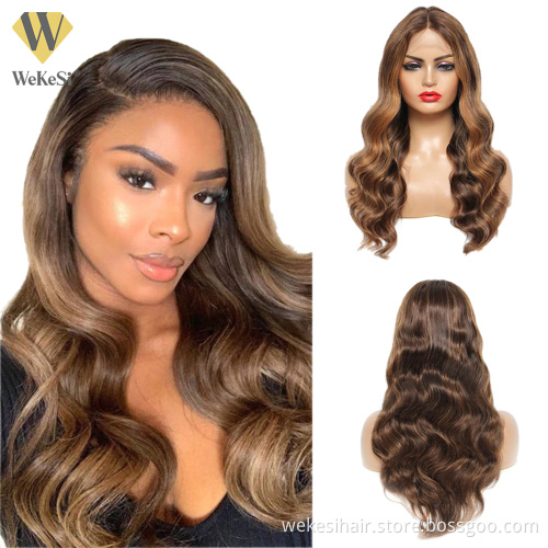 Highlight Brown Color Transparent Lace Front Human Hair Wig Brazilian Colored Human Hair Wigs For Black Women